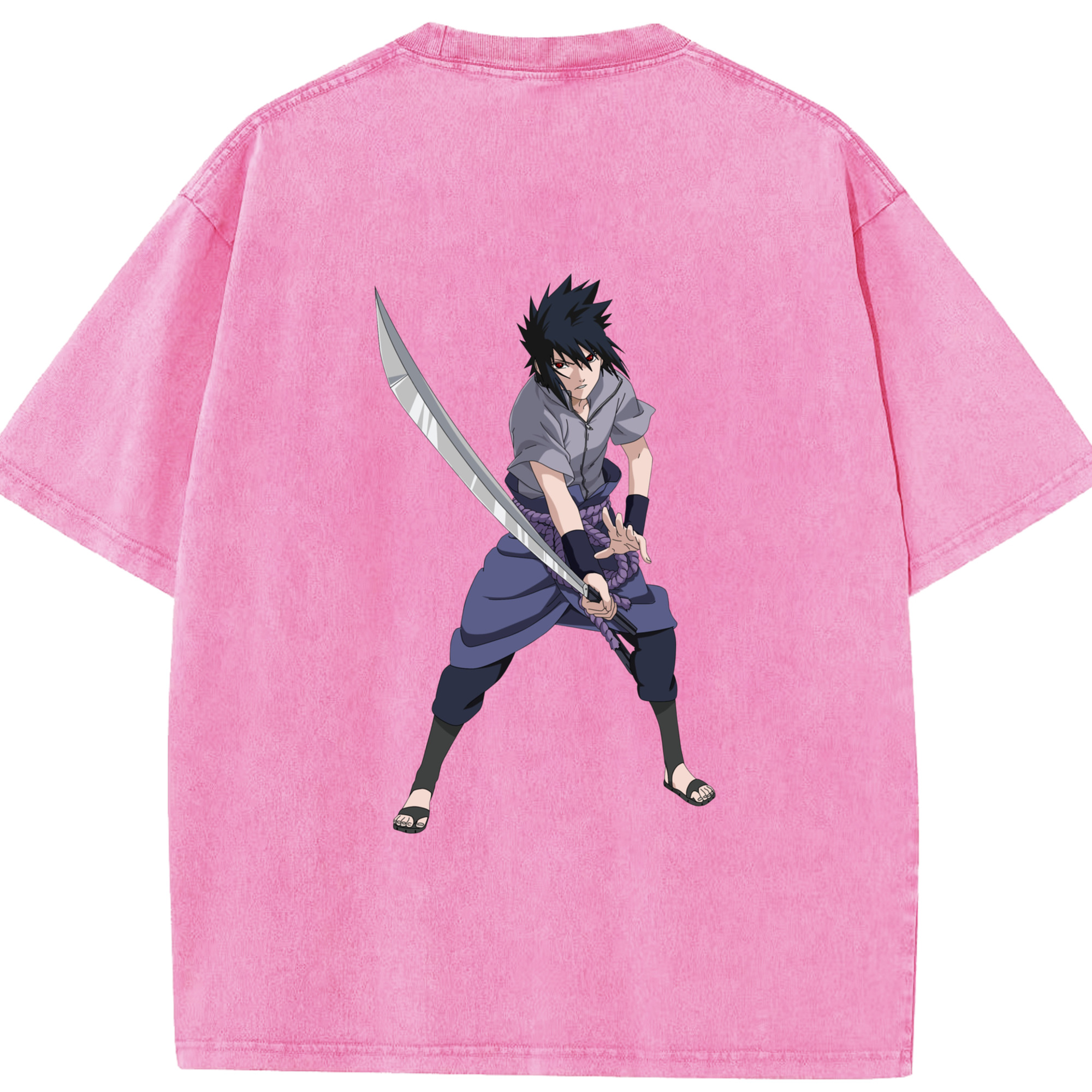 （画像用） NARUTO -ナルト- うちは サスケ Uchiha Sasuke 綿100% ヴィンテージ風 半袖Tシャツ（背面プリント）